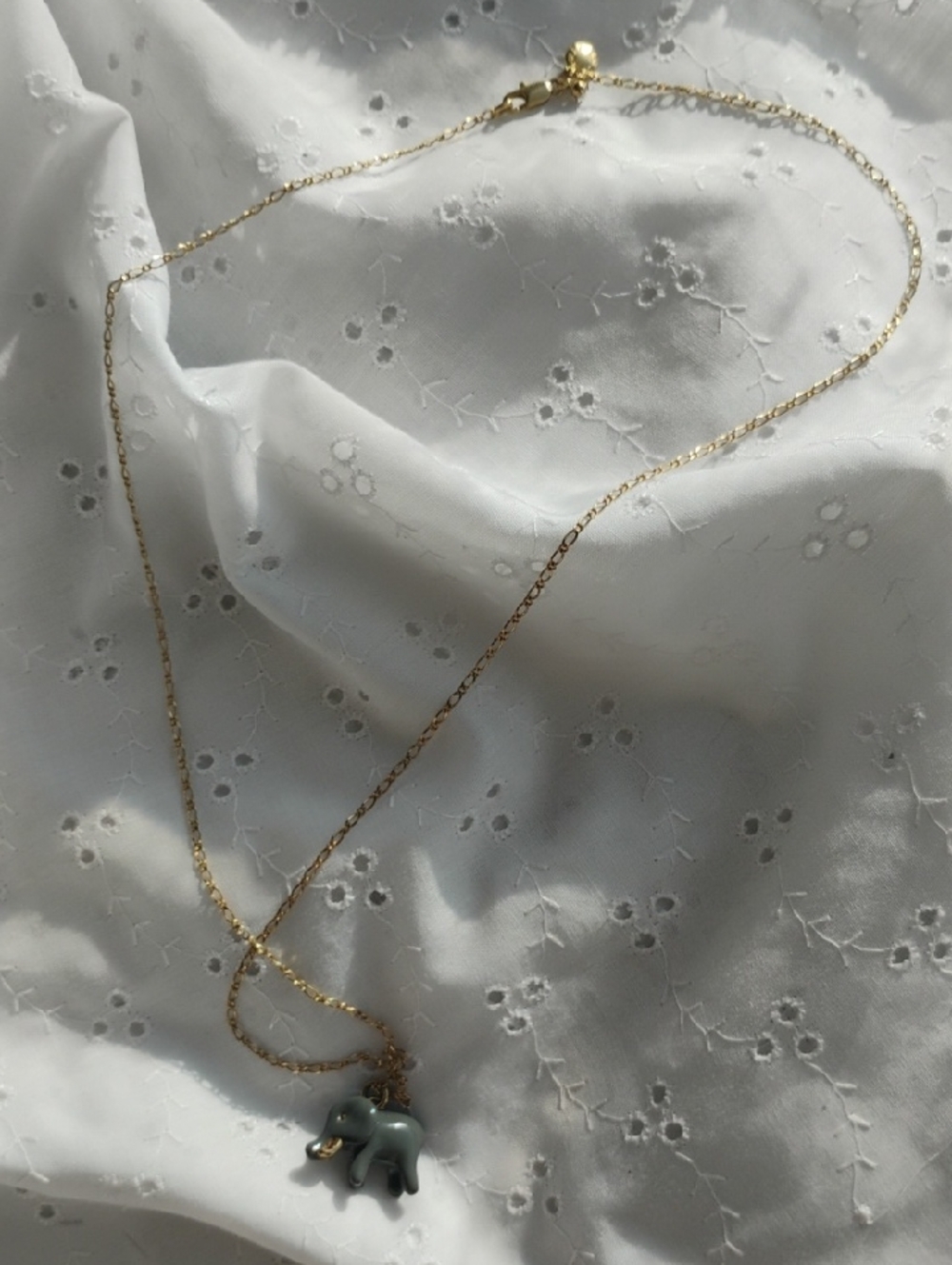 J. Crew Gold Tone Chain Necklace with Gray Elephant Pendant - Picture 2 of 5